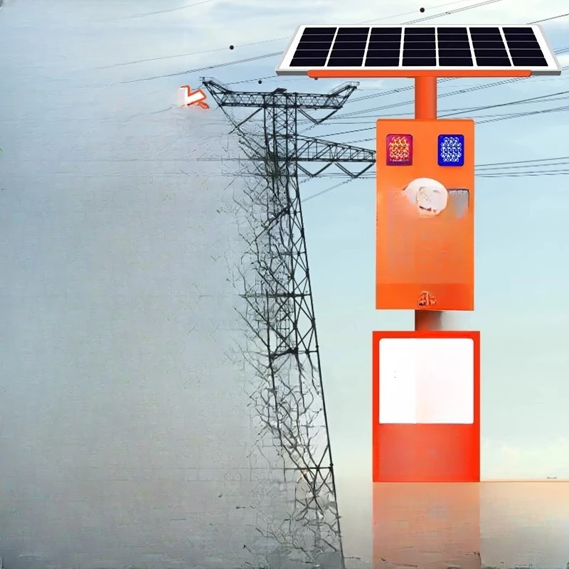 High-voltage telephone pole intelligent radar induction solar voice prompt line has electrical danger warning mark