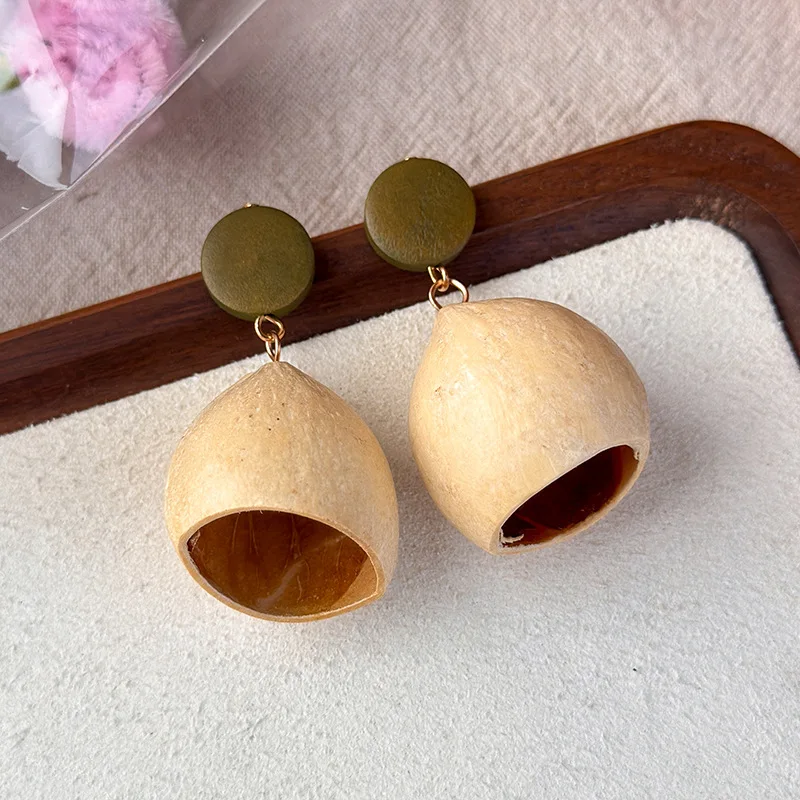 Premium Wood Bead Woven Hoop Drop Earrings for Women Bohemian Vintage Geometric Chunky Fruit Design Lightweight Daily Wear