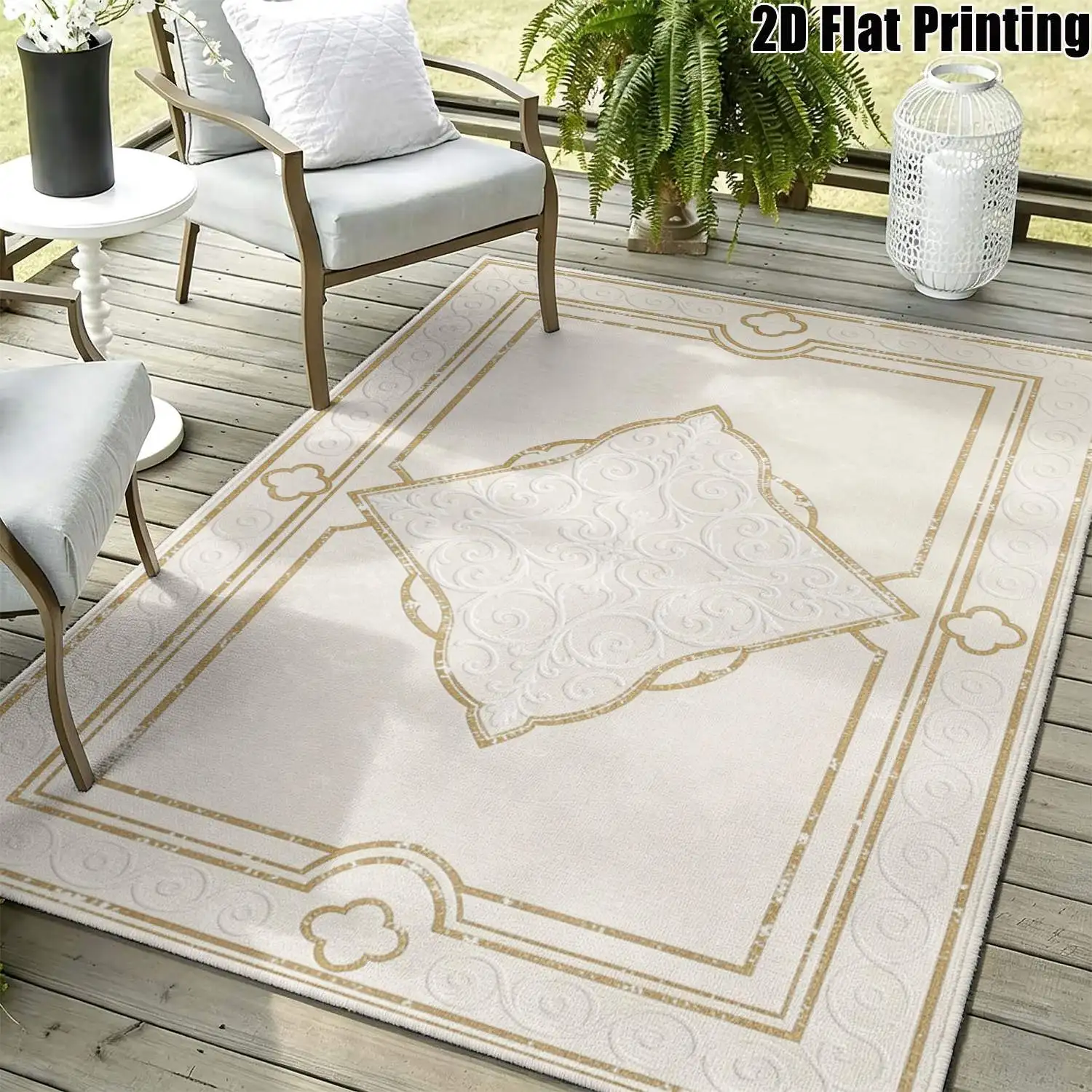 1Pc 2D Printed Beige Geometric Pattern Carpet: Vintage, European, Nordic, Minimalist Styles, Home Decor, Multi-Size, Machine Washable, for Entrance, Dining, Living, Bedroom