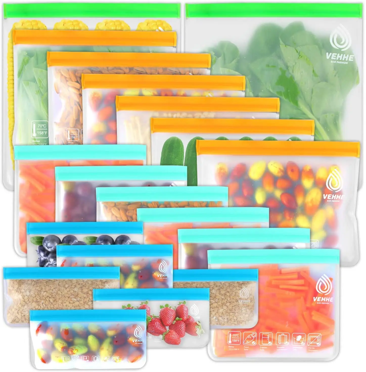 20 PCS Reusable Food Bags for Lunch Leakproof Fresh Fruit Storage Bags for Travel Cosmetics Snack Sandwich