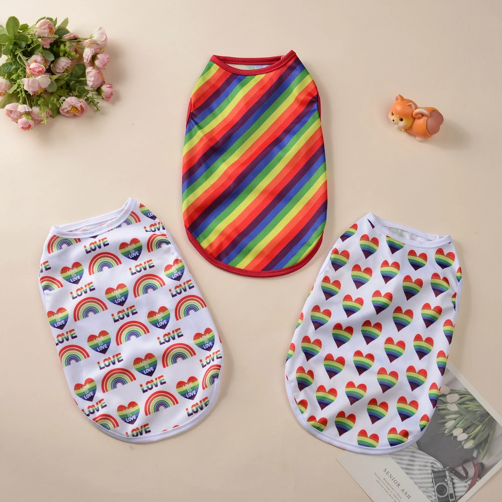 Breathable Dog Clothes For Small Medium Dogs Cats Summer Creative Rainbow Print Puppy Vest T-shirt Schnauzer Pug Pet Costume