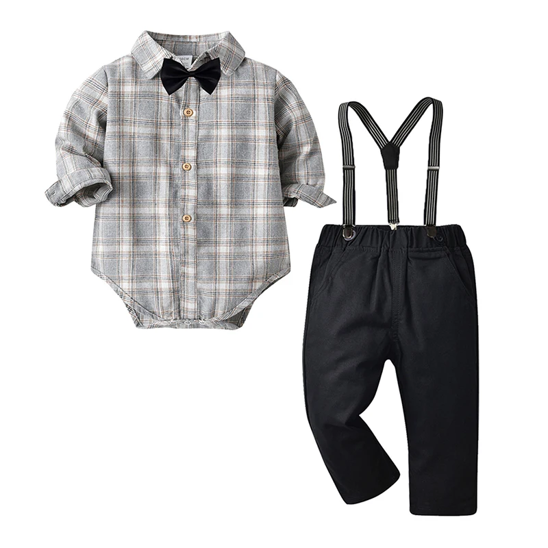 

Baby Clothes Set Autumn nfant Boys Bowtie Long Sleeve Shirt Romper +Suspender Trousers 4Pcs Toddler Formal Gentleman Suit