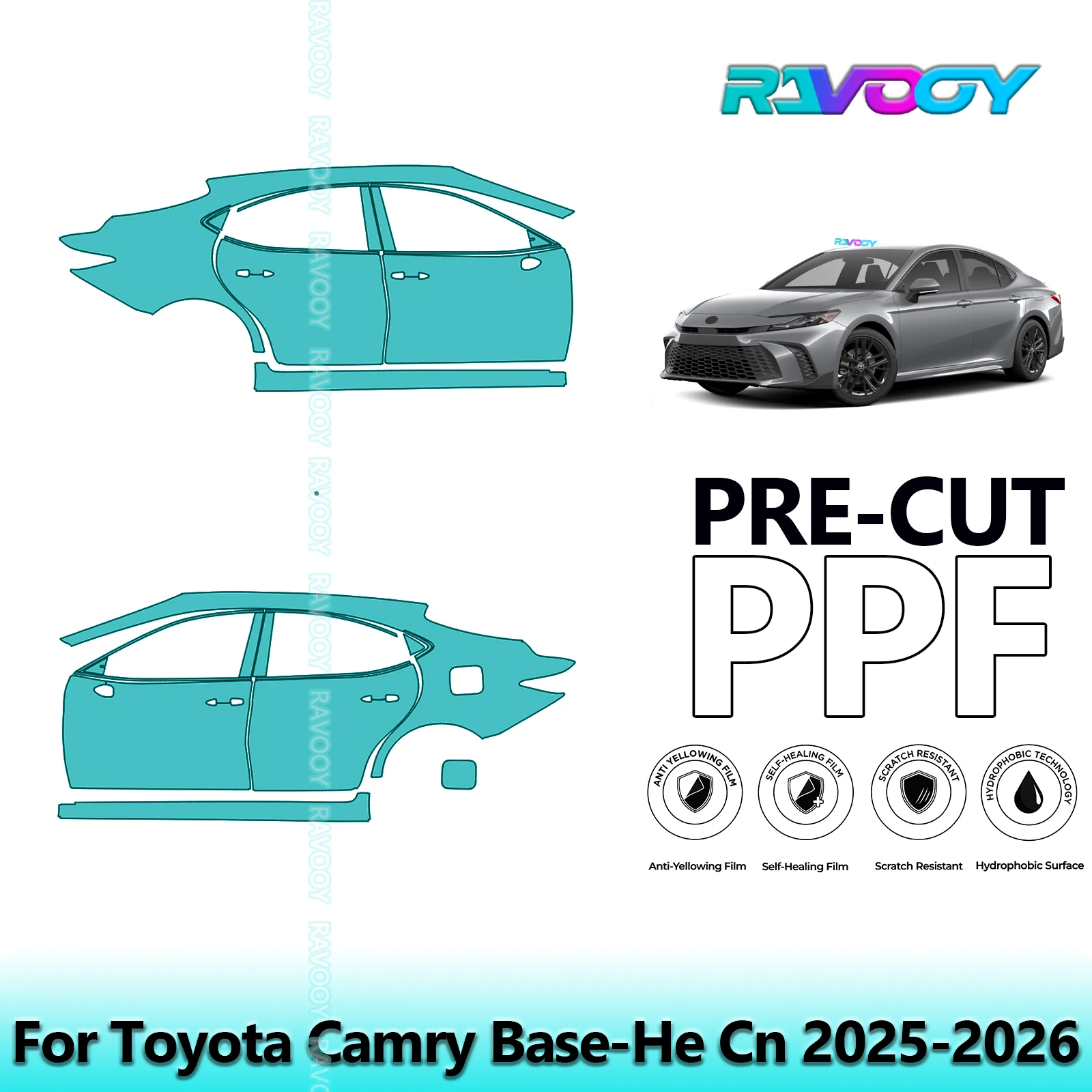 

For Toyota Camry Base-He Cn 2025-2026 8.5mil Clear Matte Pre-Cut PPF Door & A/B Pillar Kit TPU Paint Protection Film Set