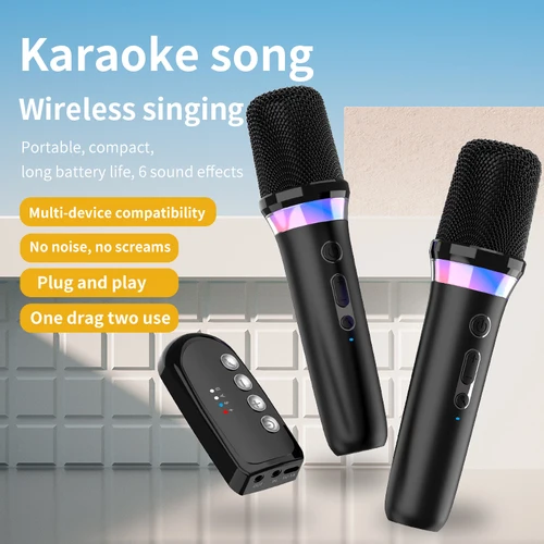 Imagen 2 del producto DS-K2 Karaoke Companion Bluetooth 5.3 Micrófonos dinámicos inalámbricos RGB Luz colorida Sistema mezclador DSP estéreo HIFI para altavoz con cable Amplificador Kit de coche