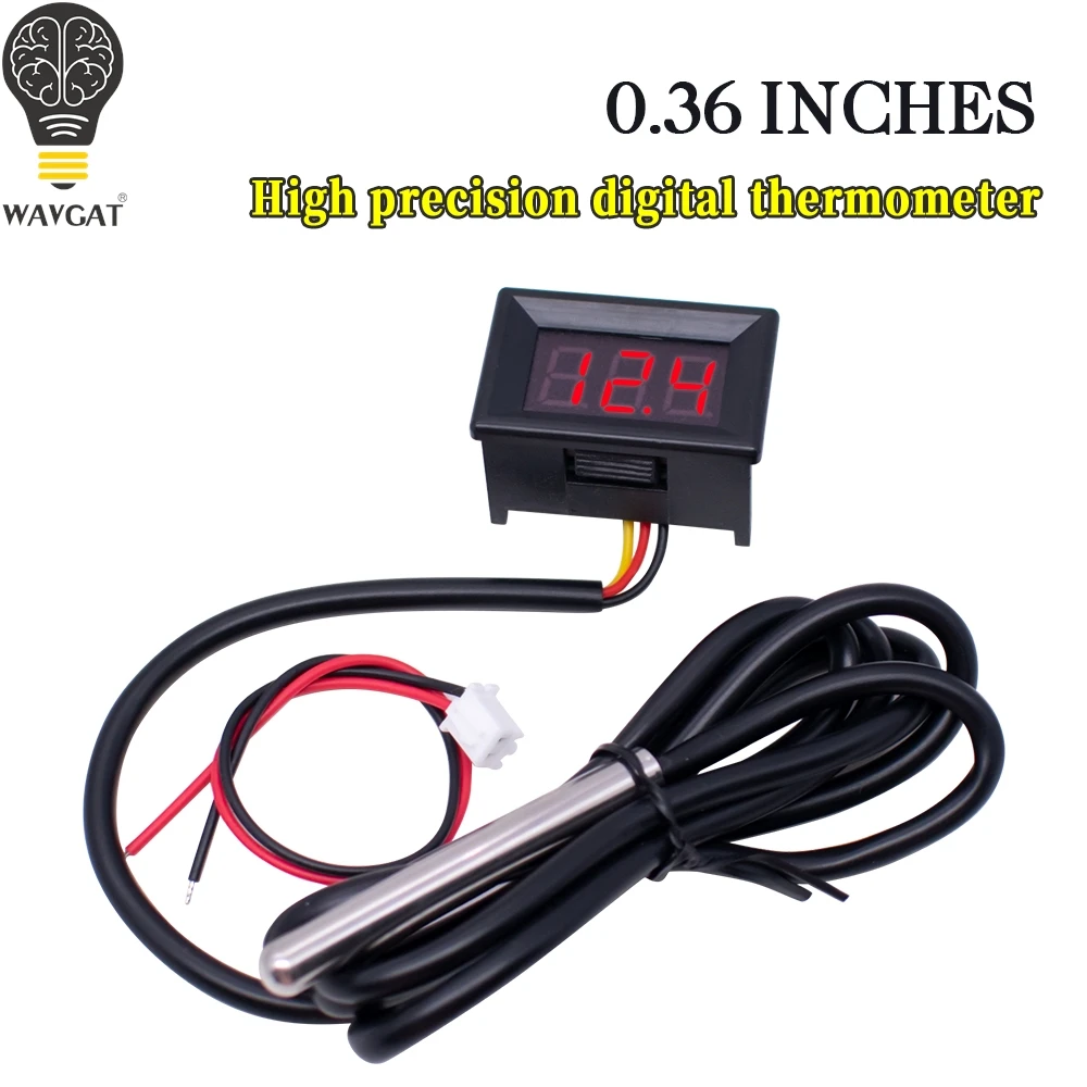 Digital DS18B20 Thermometer Waterproof Temperature Sensor Meter IC Tester LED Display DC4-28V -50~125 Celsius 0.36 Inch Red Blue