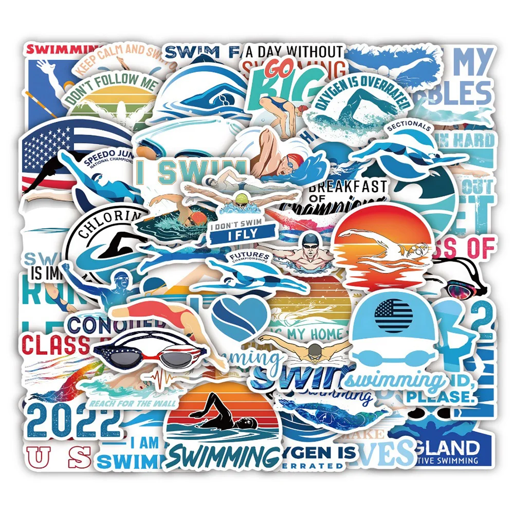 10/30/52PCS New Sports Swimming Sticker DIY Phone Laptop Luggage Skateboard Graffiti Decals Fun for Kid Gift