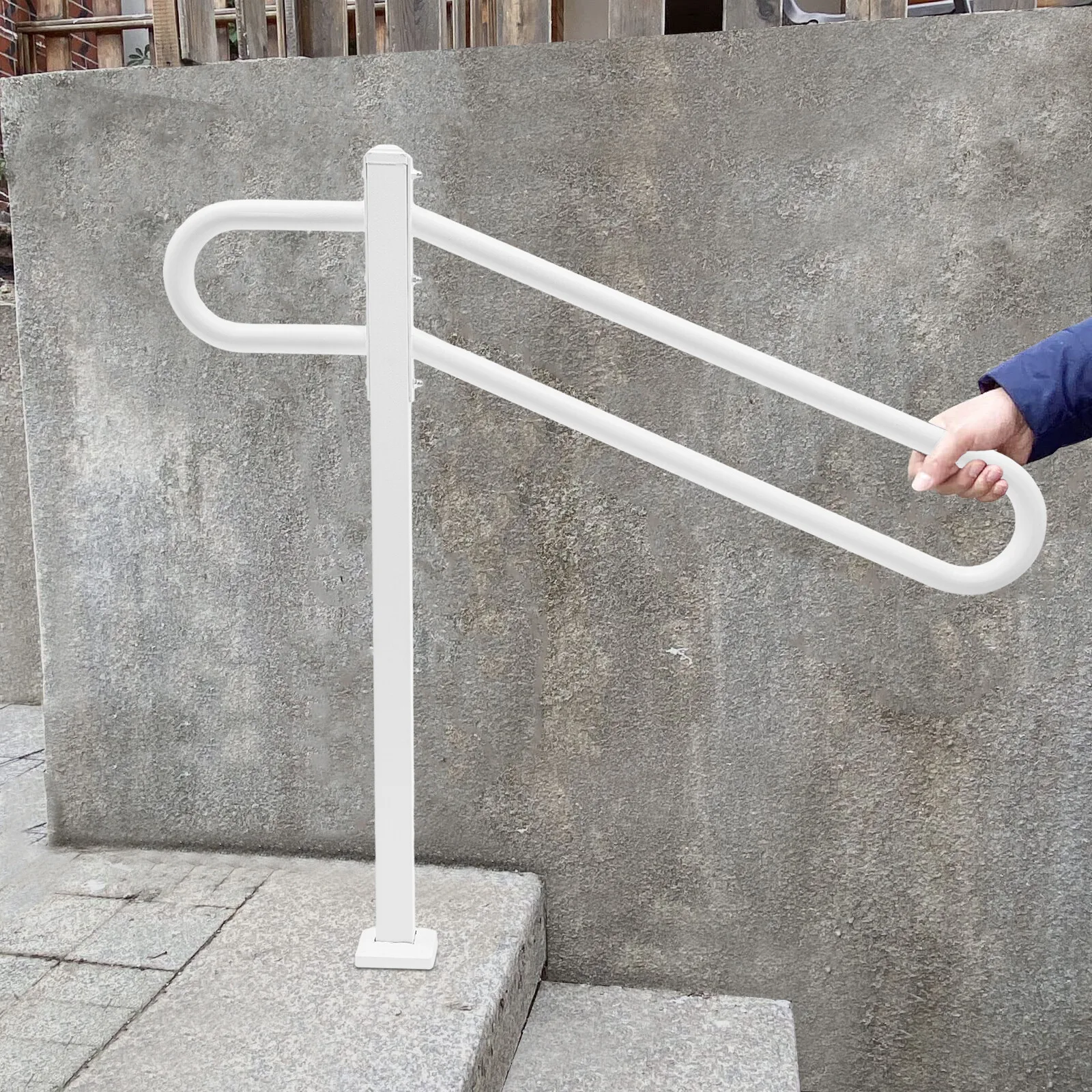 Pasamanos de paso al aire libre montados en el suelo/montados en la pared de hierro moderno blanco, marcos de seguridad, barandilla de escalera de metal