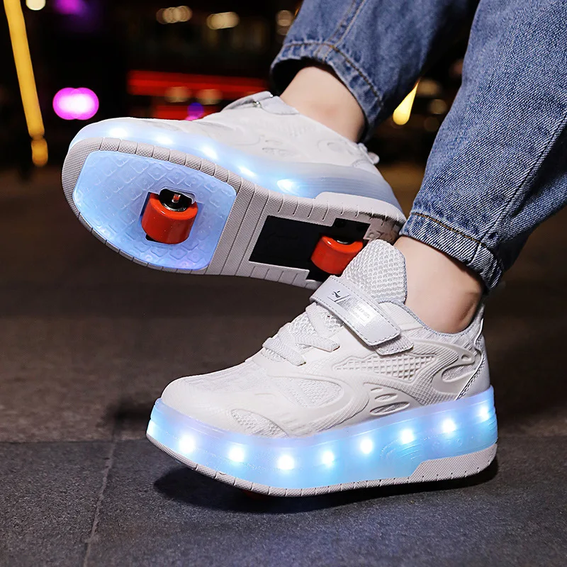 Kids Deformed Wheel Shoes Luminous Rechargeable Roller Skates Child Boys Girls 4 Wheels Sliding Sneakers LED Flash Footwear Gift