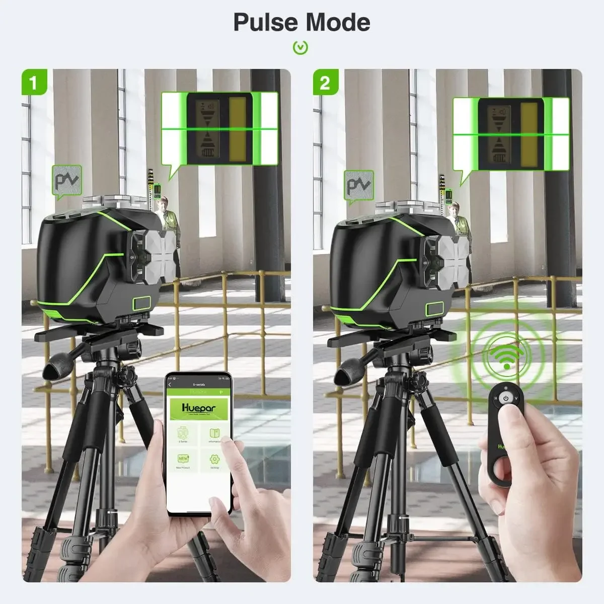Laser Level Self-Leveling 4x360 °   Laser Garis Silang dengan Penerima - Layar LCD, Lantai Ubin Sinar Hijau Bluetooth 4D