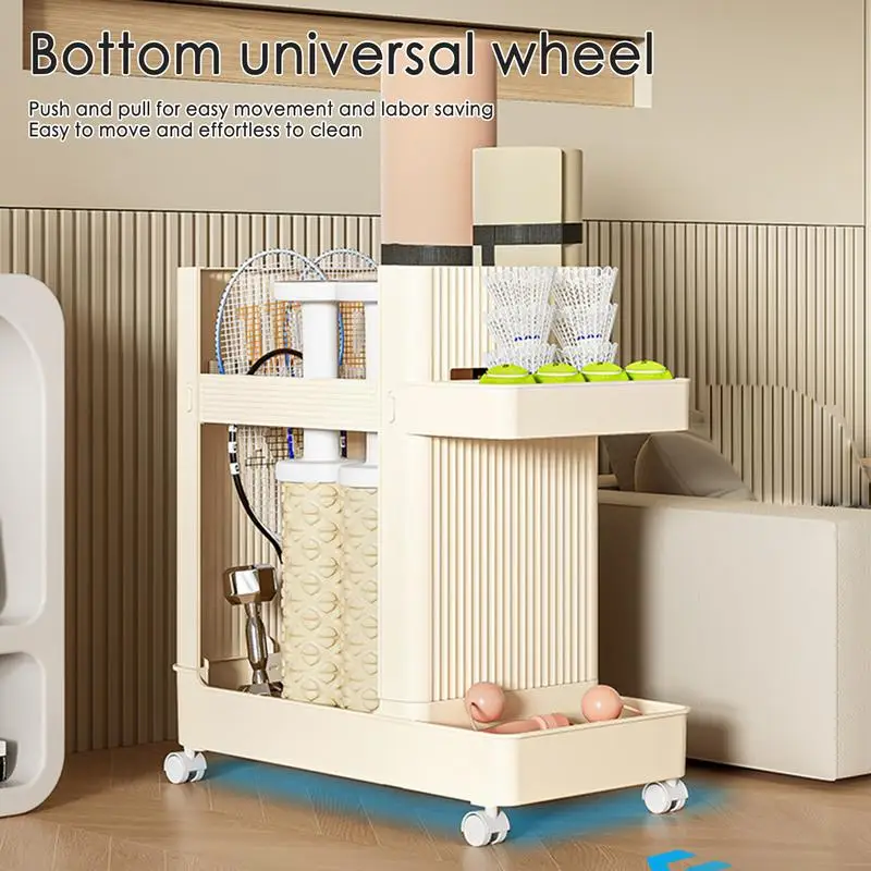 Yoga mat storage basket Home trolley Fitness equipment storage rack Exercise equipment storage rack with bottom universal wheels