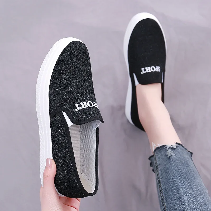 Bling Canvas Shoes New Summer Women Loafers Breathable Soft Sole Flats Casual Luxury Shoes Women Designers Silver Female Shoes