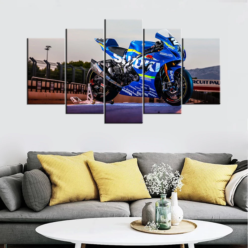 Unframed 5 Pcs Suzuki GSX R1000R Motorcycle Paintings Canvas Picture Wall Art Posters for Living Room Office Home Decor