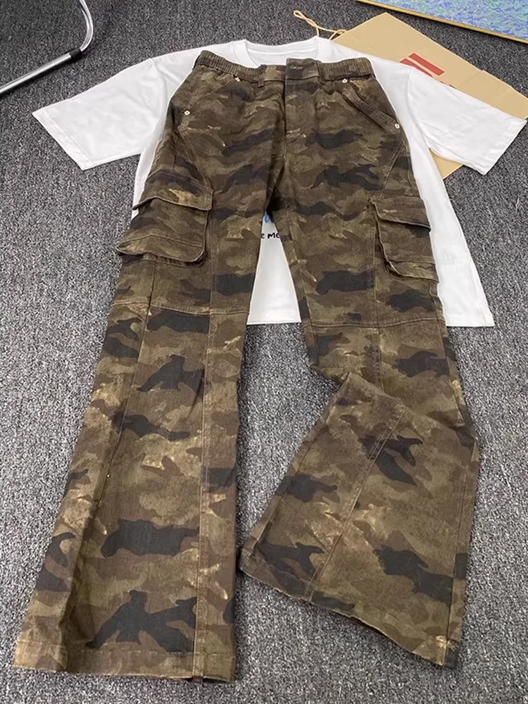 

Американские камуфляжные джинсы в стиле ретро, мужские прямые брюки для спецодежды, облегающие летние повседневные джинсы High Street Sle