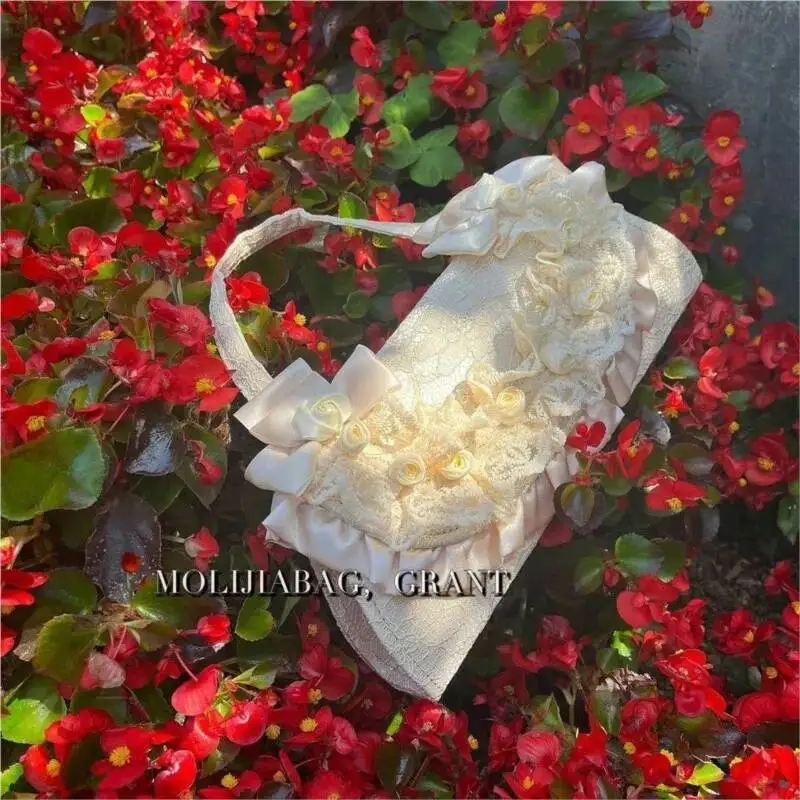 Bloom Fairycore Aesthetic Handbag Women Retro Haruku Lolita Pearl Sweet Shoulder Bags Female Vintage Handle Handbags Ladies