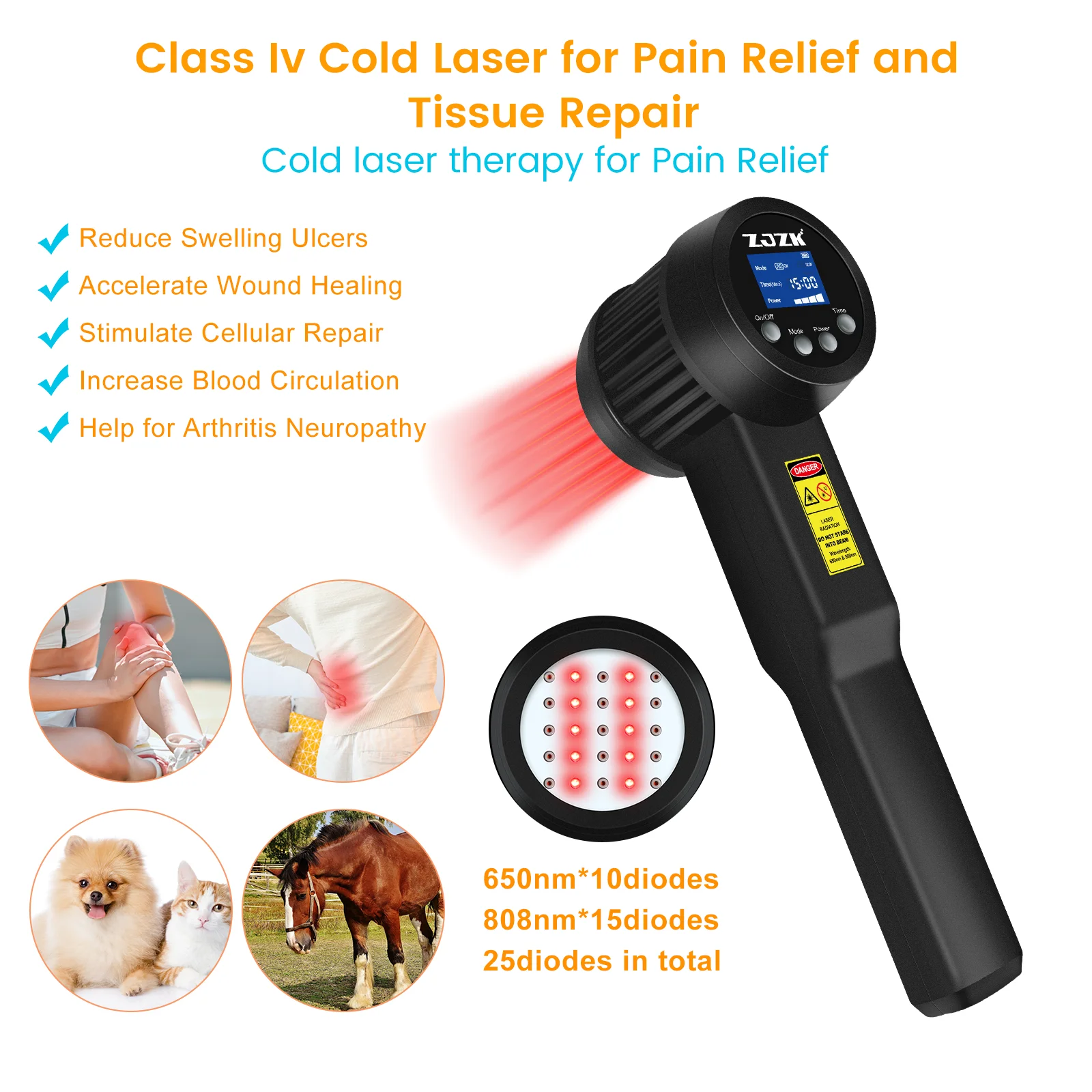 

ZJZK Low Light Laser Therapy For Neuropathy Chiropractor Treatment For Wound Healing 650nmx10diodes+808nmx15diodes Inflammation