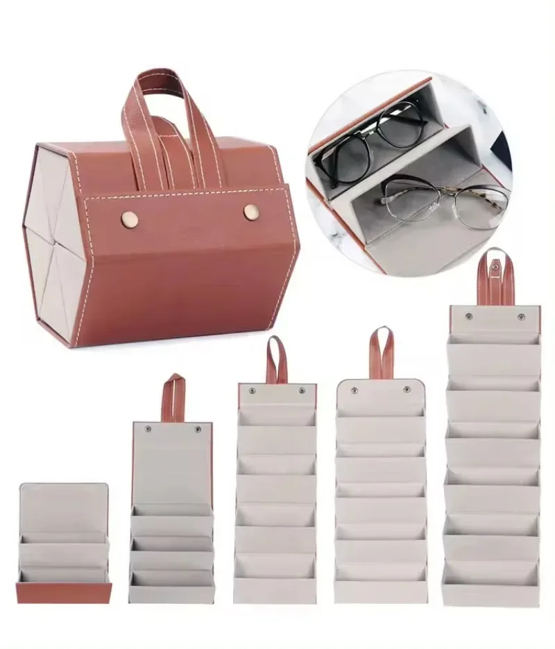 PU Multi-Slot Sunglasses Organizer Foldable Storage Box for Glasses Jewelry Eyeglasses Storage Case Portable Travel Glasses Case