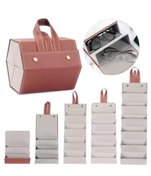 PU Multi-Slot Sunglasses Organizer Foldable Storage Box for Glasses Jewelry Eyeglasses Storage Case Portable Travel Glasses Case