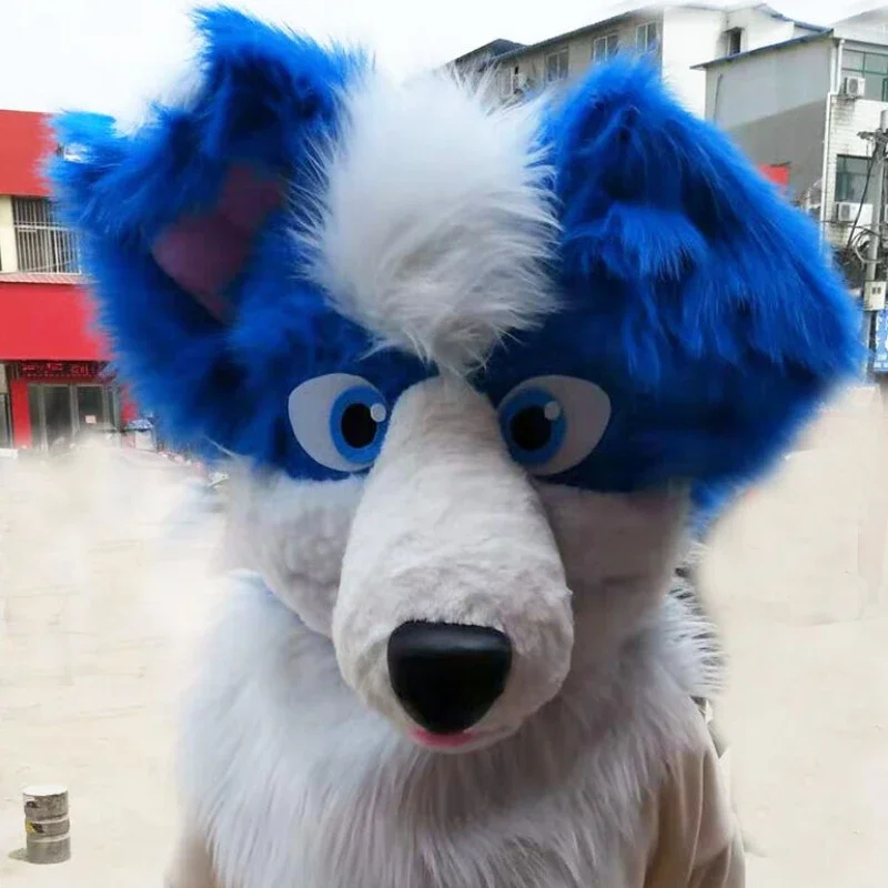 Mascot Head Long Hair Fox Husky Cosplay Party Adult Headgear