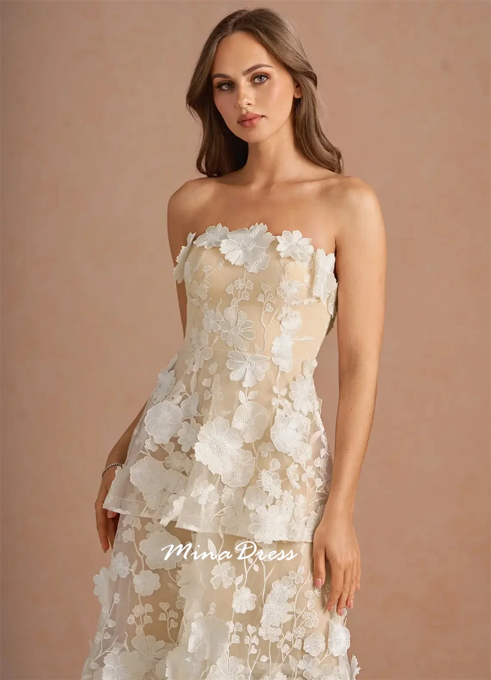Abiti da sera da donna di lusso Mina Level per occasioni speciali Abito con spalla sottile rimovibile personalizzato con fiori a corsetto