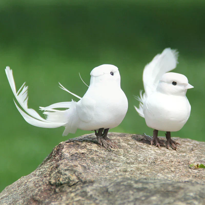 1PCS Artificial Birds Simulated little bird, white bird, feathered bird, little white dove Decoration