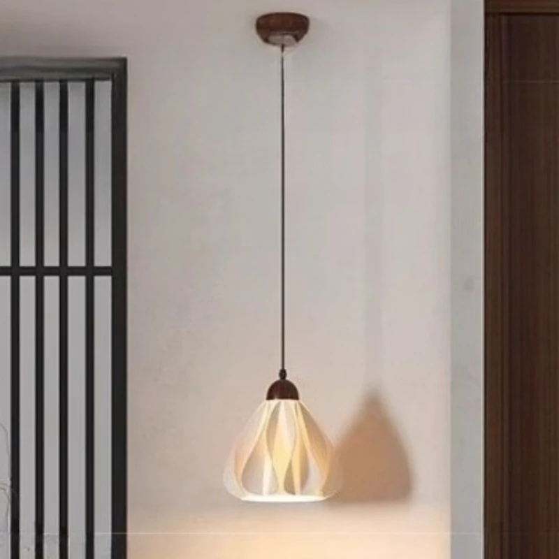 Nordic Retro Ceiling Wooden Pendant Lights LED Full Spectrum Bedroom Living Room Restaurant Petal Hanging Lamps Home Decoration
