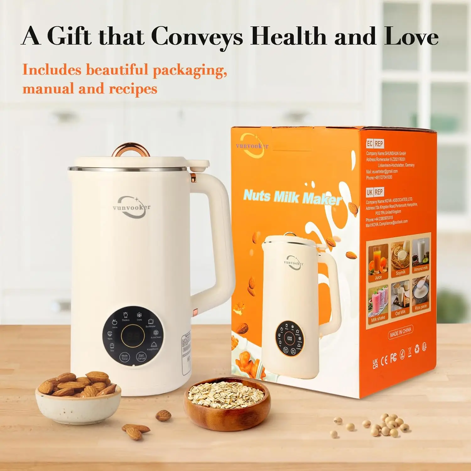 صانع حليب الجوز، 35 أونصة (1000 مل) آلة صنع حليب الصويا، صانع الحليب المنزلي الأوتوماتيكي متعدد الوظائف (اللوز، الشوفان، الفاكهة، C