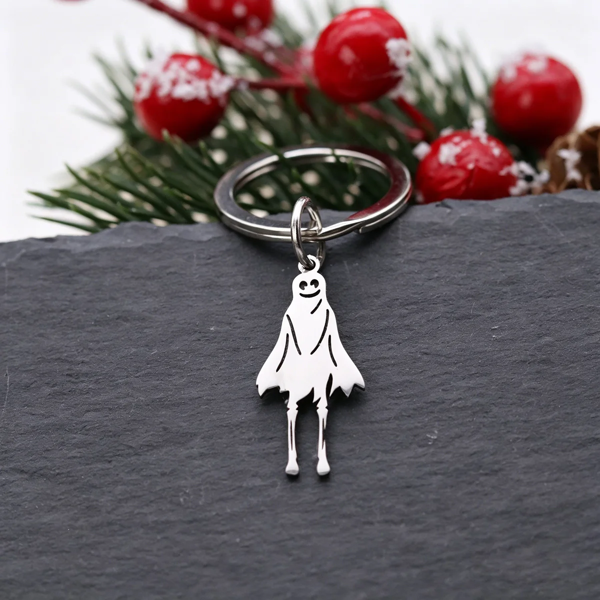 Gothic Halloween Ghost Skeleton Keychain Stainless Steel Spooky Key Ring Charm Cute Things Matching Keychain Gift for Bag Decor