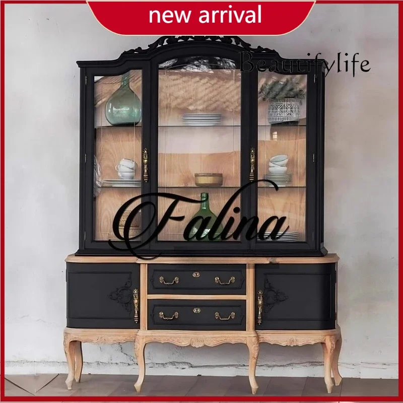 

Французский боковой шкаф времен Второй мировой войны, интегрированный с стеной, перегородка для гостиной, винный шкаф из массива дерева, витрина, настройка