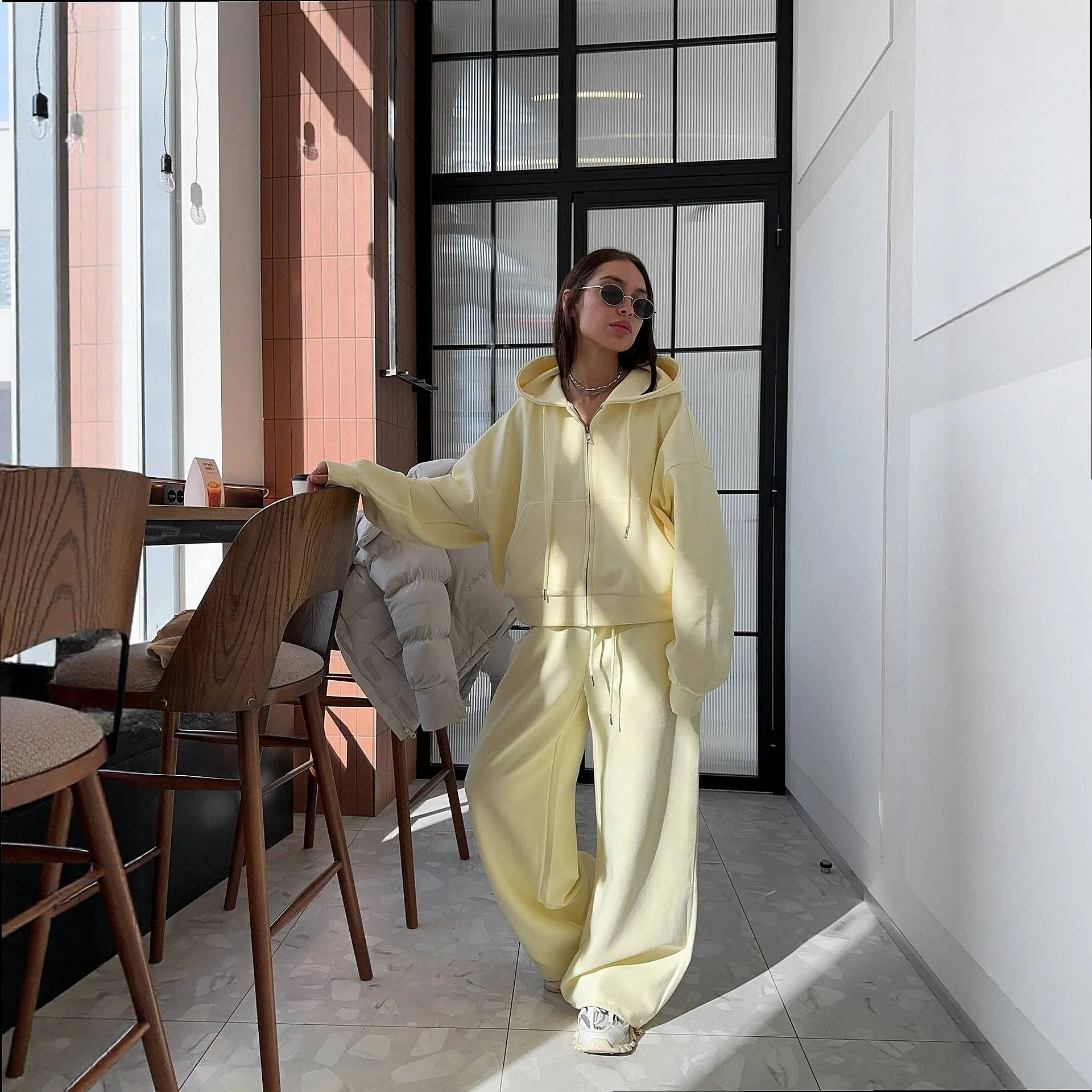 Women's Hoodie Set 2 Piece Casual Zip Up Hoodies and Joggers Sweatsuit Matching Sets