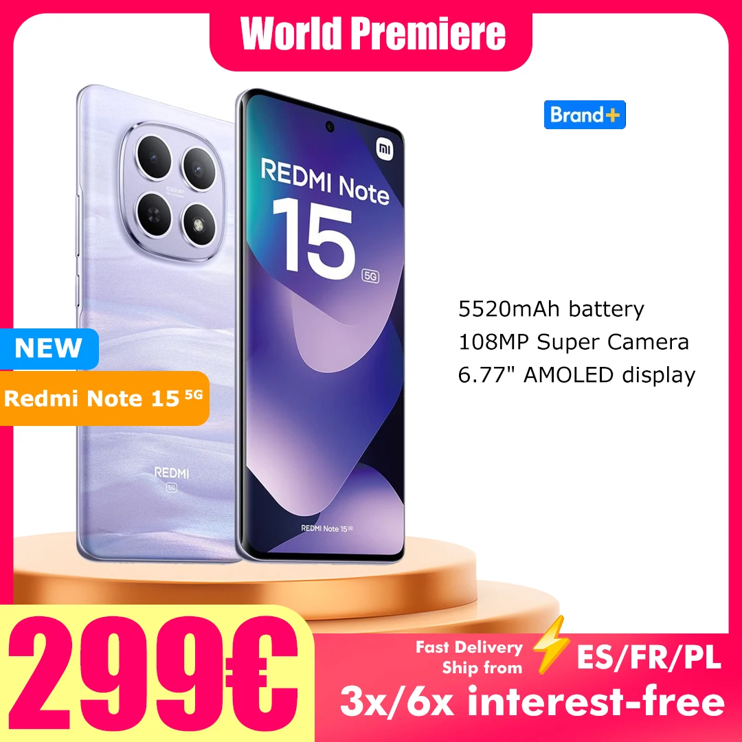 Xiaomi Redmi Note 15 5G 8GB 256GB 108MP Kamera 6,77 Zoll FHD+ AMOLED Display Snapdragon 6 Gen 3 5520mAh Akku ohne Ladegerät