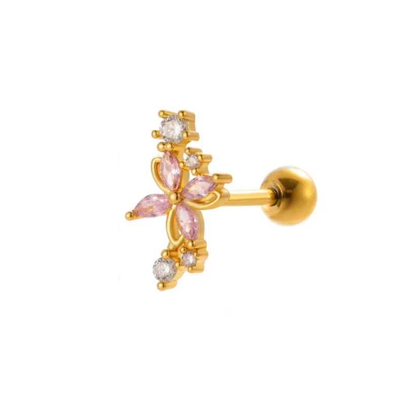 1PC Fashion Hollow Heart Flower Star Cartilage Earrings Ear Lobe Helix Back Stud Earrings For Girls Women Screw Piercing Jewelry