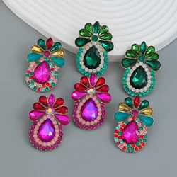 Luxury Brand Designer Stud Earrings for Women Party Wedding Fuchsia Rhinestones Jewelry