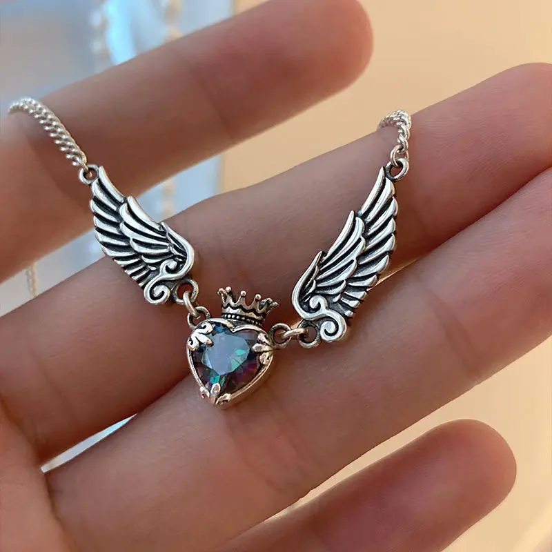 Love Crown Wings Sweater Necklace Women's Light Luxury Minority Design Sense Advanced New Summer 2022