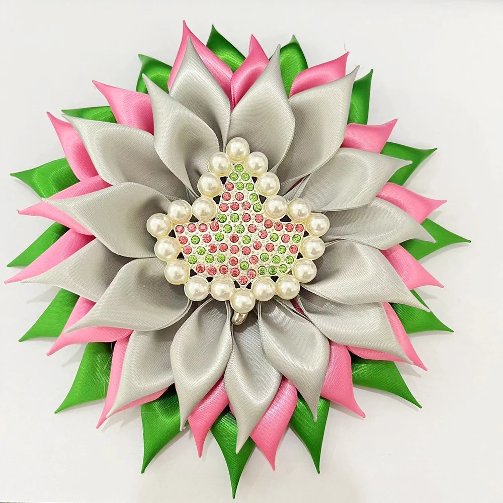 7 inch Beautiful Pink&Green&Gray Satin Large Ivy Women\'s Brooch