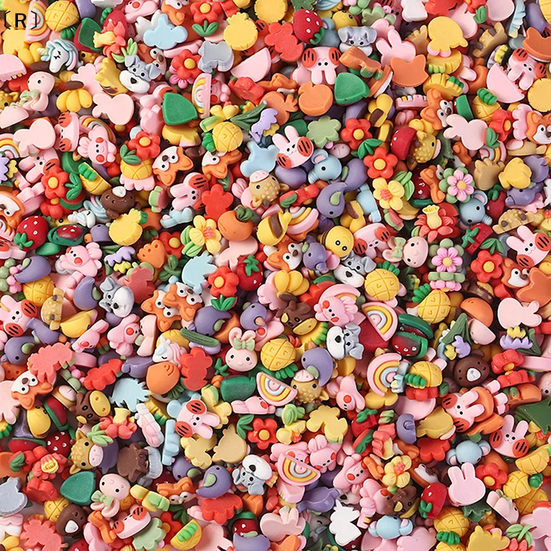 、1Rṁ50Pcs Mignon Dessin Animé Résine Gemmes 3D Charmes pour Nail Art Acrylique Ongles Manucure Décor Bouteille D'eau Tasse Cheveux Accessoires BRICOLAGE