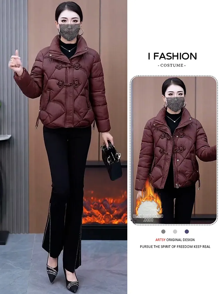 

Зимняя новинка 2026: Женская утепленная куртка-пуховик на пуговицах с флисовой подкладкой, корейский стиль, длинный рукав, на молнии