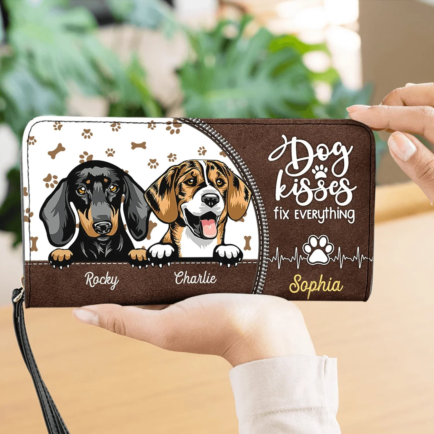 Wallet for Women Personalized Pet Dog Print PU Leather Purse Card Holder Multifunctional Portable Strap Wallets DIY Name Fashion