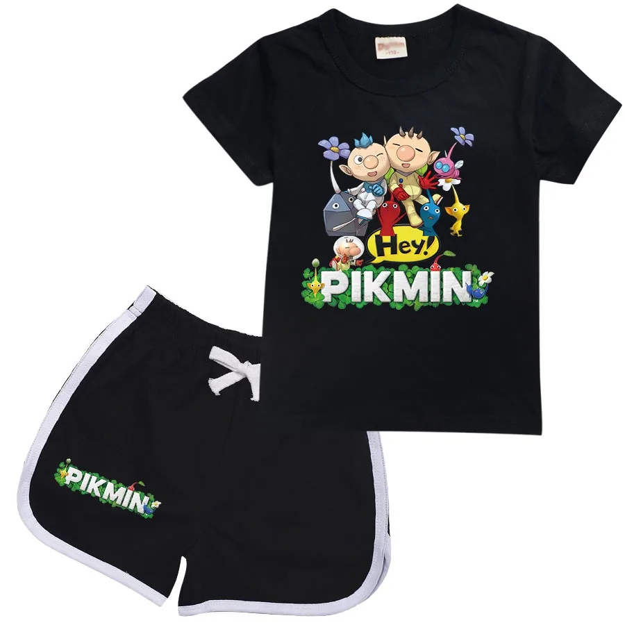 Toddler Boys Girls  Pikmin 4 Summer Sports Clothes Kids Cotton Casual Short Sleeve T-Shirt+Shorts Children Running Outfits