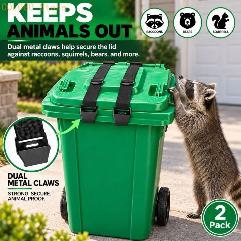 2-Pack Garbage Can Lid Fasteners with Metal Ends No-Drill Lock for Outdoor Use D0LD