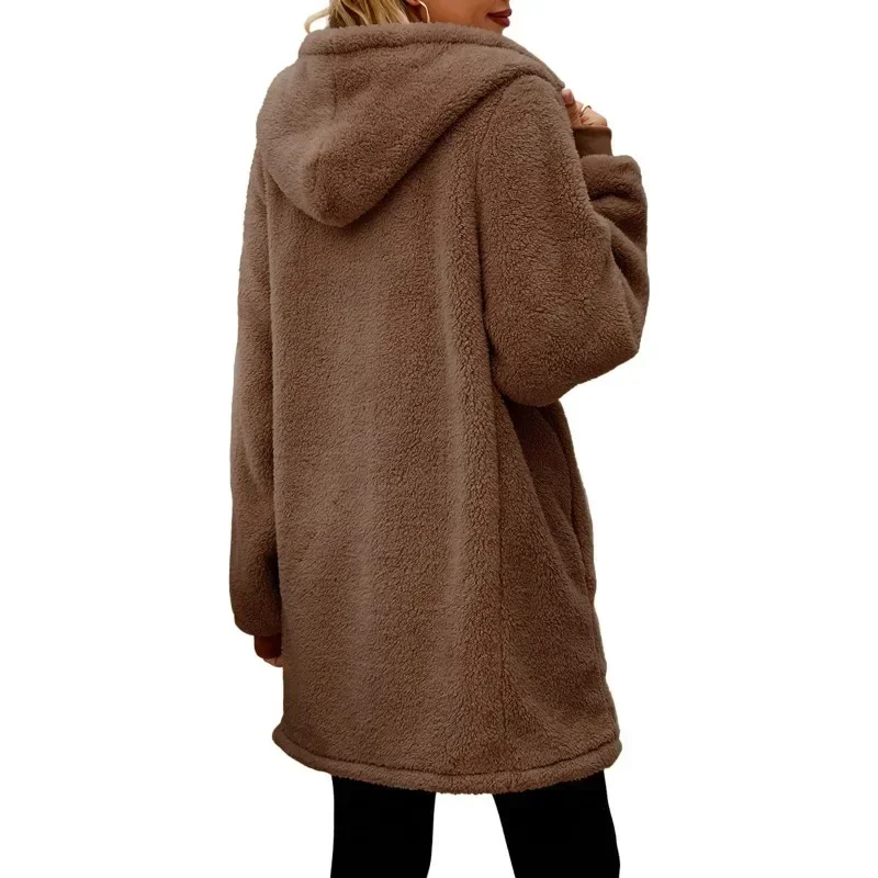 Women Hooded Jacket Plush Solid Color Hooded Coat Casual Autumn And Winter Outerwear Women Clothes