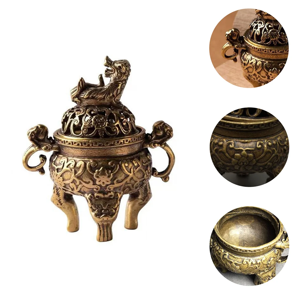 

Retro Incense Burner Decor Home Censer Holder Copper Carved Small Stick