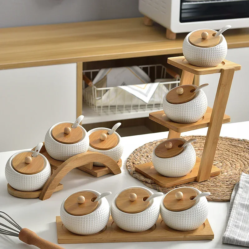 Ceramic Condiment Box Kitchen Supplies Seasoning Jar Golf Creative Seasoning Bottle Chili Salt Shaker Household Combination Set