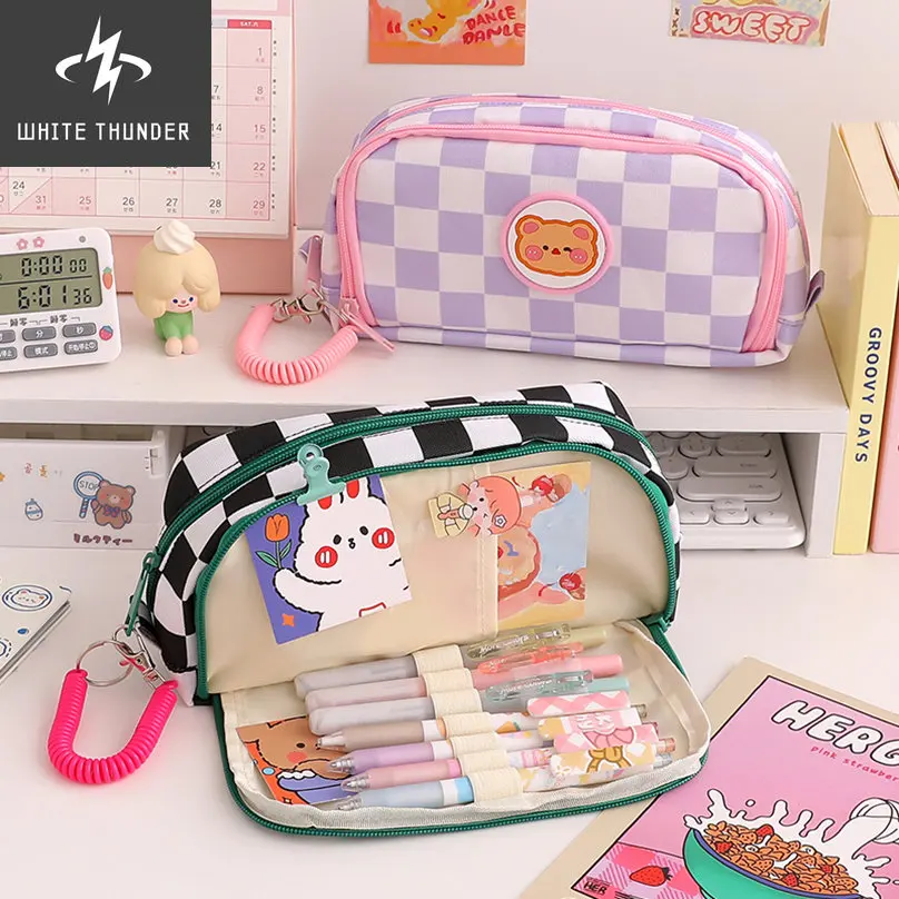 

Cute Pencil Case Trousse Scolaire Pencil Box Large Capacity Stationery Grid Pencil Cases For Girls Estojo Escolar Pencil Pouch