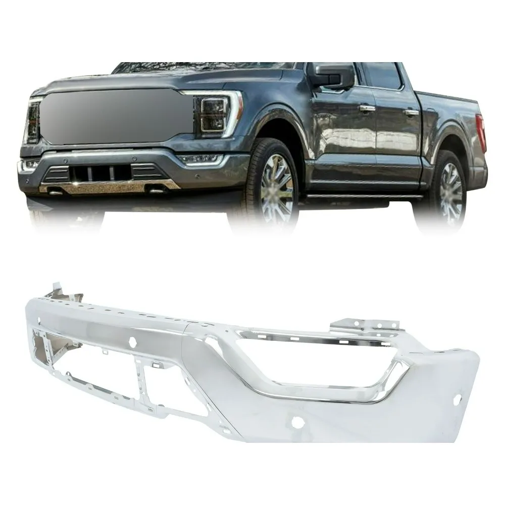 New For Ford F-150 2021-2023 Chrome Split Bumper Face Bar With 6 Sensor Holes