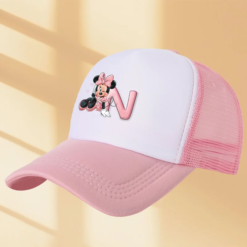 Minnie Mickey Mouse Adult Kids Hats Anime Pattern Letter A-Z Print Baseball Caps Women Fashion Hat Summer Sun Cap Party Gifts