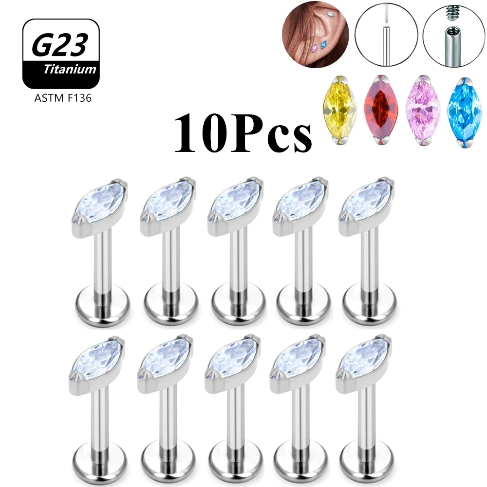 סיטונאי הרבה 10 יחידות G23 טיטניום מחובר פנימי דחיפה גוף תכשיטי נקבה אף עגילים סטאד CZ חור באוזן הליקס