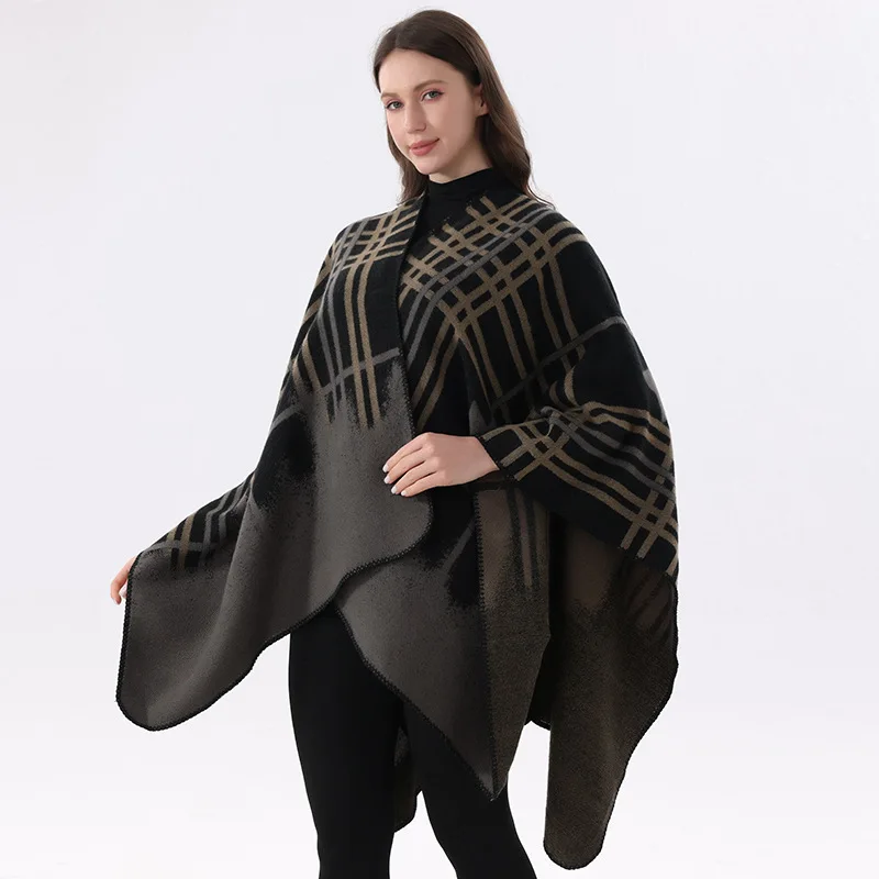 Winter scarf, women's travel shawl, faux cashmere, ethnic style, with a slit, and a thickened design