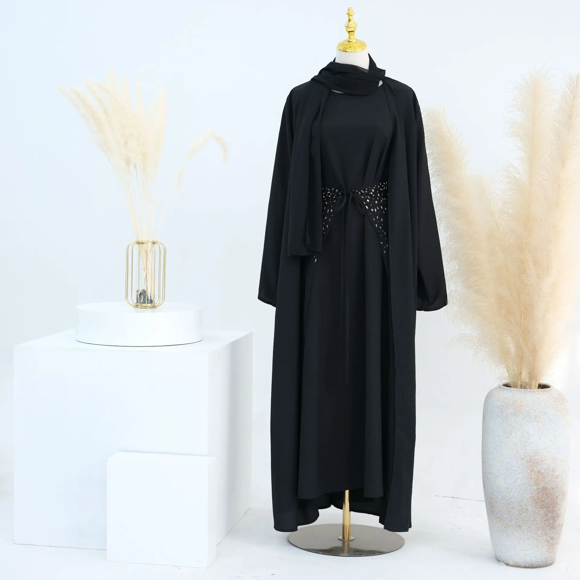 Dubaï ouvert Abaya Robe longue Hijab ensemble femmes musulmanes Kimono Cardigan Islam vêtements Kebaya caftan Robe Femme Musulmane Ensembles