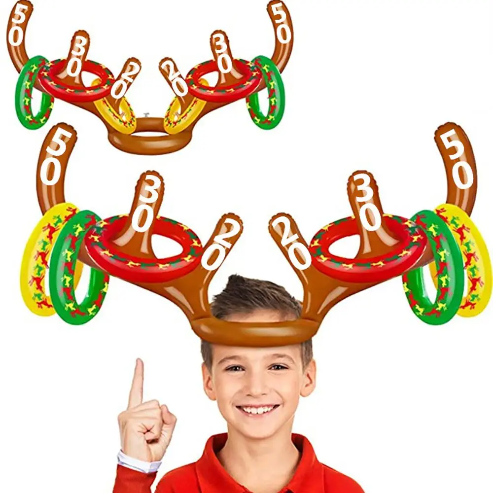 1set Christmas Game Inflatable Funny Reindeer Antler Hat Ring Toss Xmas Kids Gift New Year Christmas Outdoor Inflated Toys