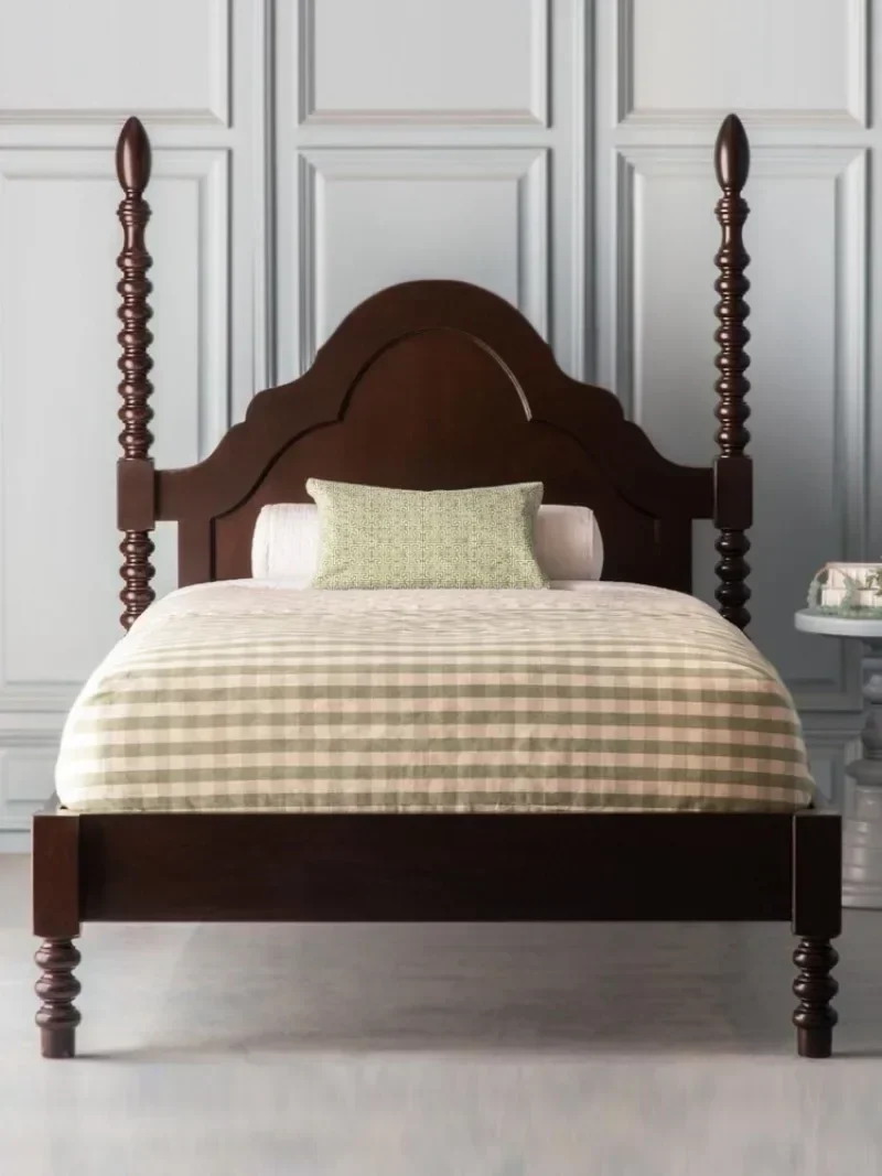 Nordic country solid wood French light luxury retro four-poster bed Roman column children's room furniture girl princess bed